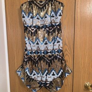 Sequin Party Cocktail Strapless Mini Dress Small